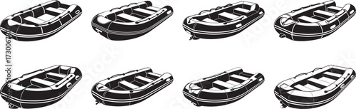 A set of inflatable boat silhouette vector illustration