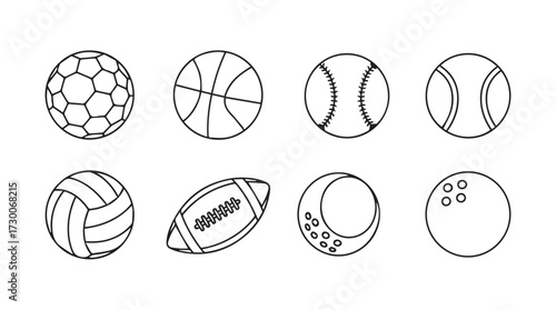 Collection of hand drawn sports balls icons featuring soccer basketball baseball tennis volleyball football golf vector