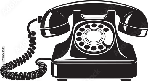 A rotary dial telephone silhouette vector illustration