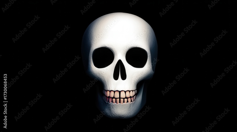 Fototapeta premium Skull isolated on black background with eerie lighting effect