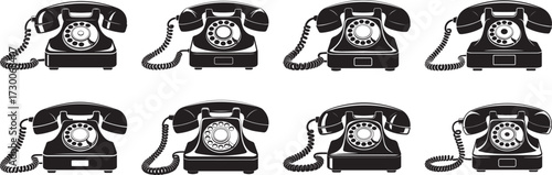 A set of  rotary dial telephone silhouette vector illustration