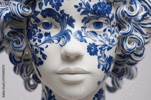 A ceramic bust with intrica...