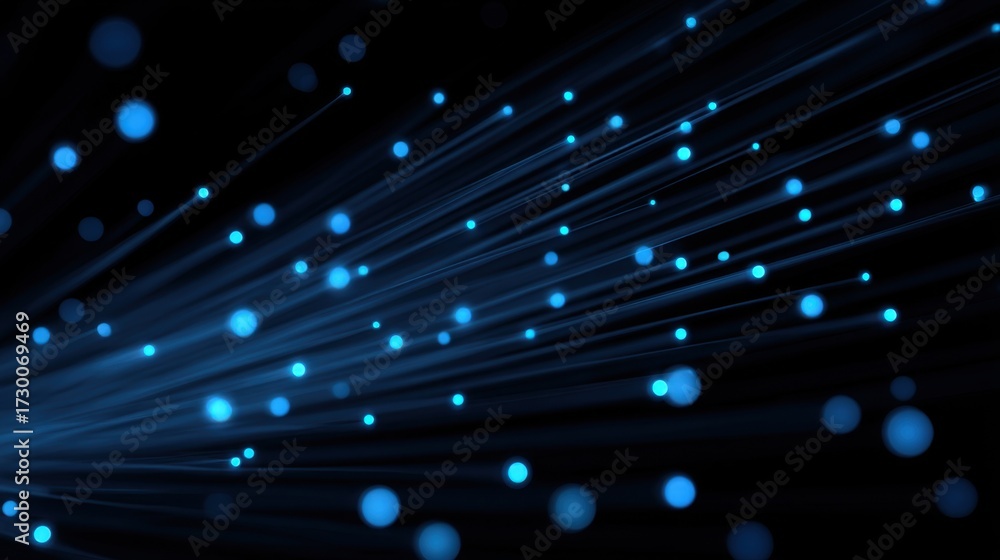 Obraz premium Blue Particles and Light Rays on a Dark Background Creating an Abstract and Dynamic Atmosphere for Technology and Science Themes