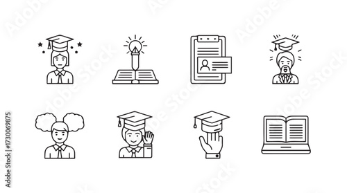 Set of education and learning icons representing knowledge achievement and academic success vector
