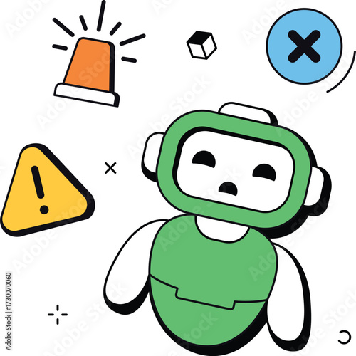 AI Safety Alert Robot Illustration