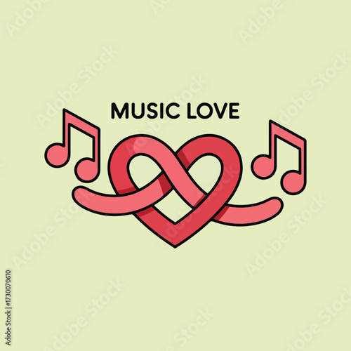 Passionate embrace of a heart intertwined with musical notes, celebrating the love of sound.
