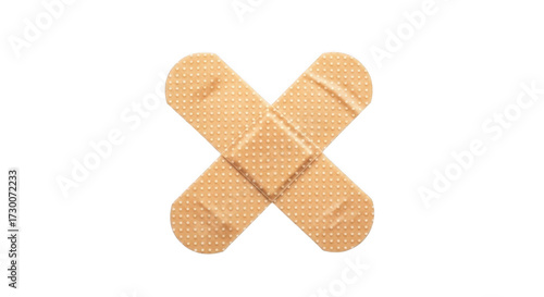 Two adhesive bandages crossed symbolizing care protection first aid and healing supplies