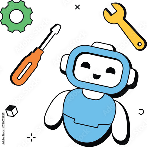Robot Assistant Repair Tools Illustration