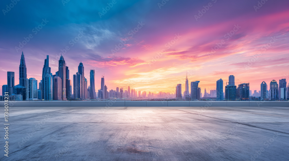 Obraz premium Dubai Skyline at Sunset from Rooftop