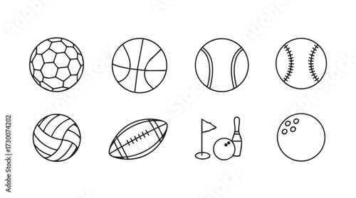 Collection of hand drawn sports balls and equipment representing various athletic pursuits vector