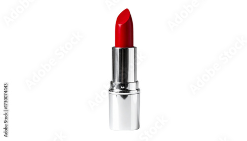 Red lipstick in a cosmetic tube on a white background for beauty and glamour makeup