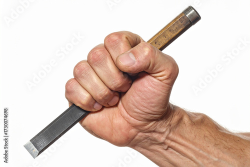 a chisel in a man's hand