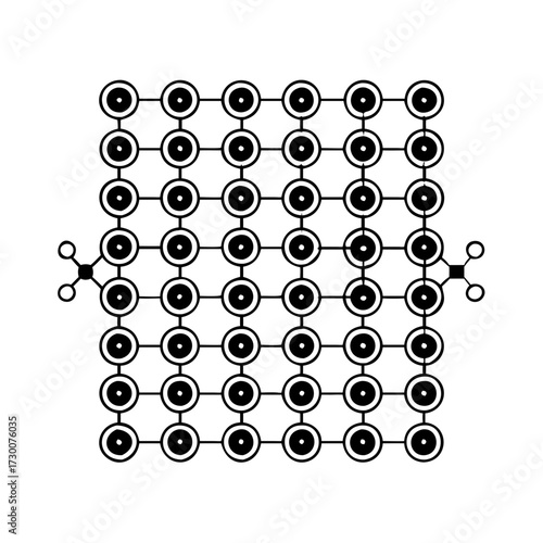 Vector art of abstract network illustration, depicting interconnected nodes and lines forming a complex gridlike structure, symbolizing connectivity and data flow