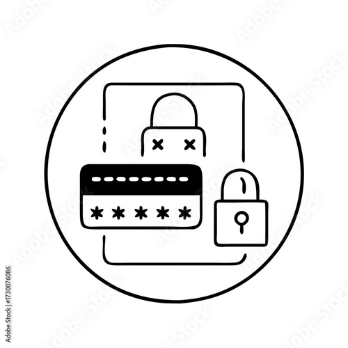Vector art of secured payment vector icon credit card with password and lock for secure online transaction and banking protection