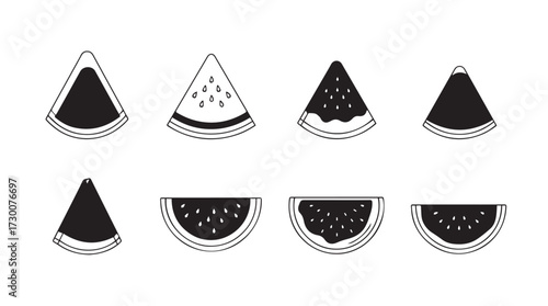 Bright summer watermelon slices assortment fresh juicy fruit picnic food collection vector
