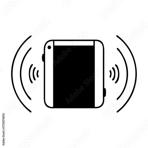 Vector art of black and white icon of a smartphone with radiating sound waves
