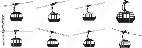 A set of cable car design silhouette vector illustration