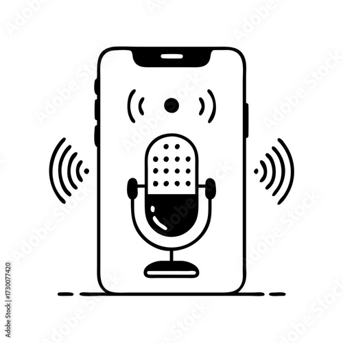 Vector art of smartphone with microphone icon and sound waves, representing audio recording or podcasting