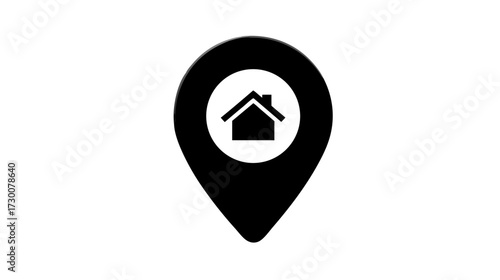 Home location map pin icon, GPS marker with house symbol, real estate address point, navigation and property concept