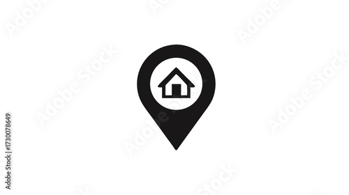 Minimalist Home Location Pin Icon. GPS Map Marker with House Symbol for Address, Property, Real Estate, Navigation, or Local Services.