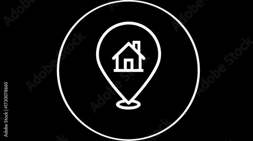 Real Estate Home Location Pin Outline Icon, Property Address Search, Residential Mapping, House Finding Vector Graphic