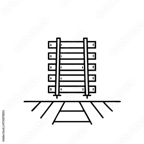 Vector art of a simple, stylized line art illustration of a section of railroad tracks with wooden sleepers and metal rails, isolated on a