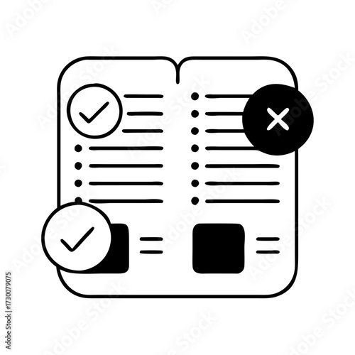 Vector art of checklist with checkmarks and cross marks, representing a todo list or survey with completed and incomplete items