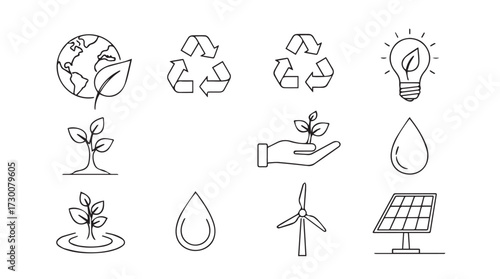 Hand drawn icons representing green energy sustainability and environmental conservation for a brighter future vector