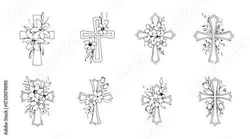 Abstract intricate cross designs set religious symbolism spirituality art collection vector