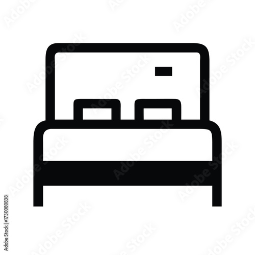 Simple modern bedroom icon representing a cozy bed with pillows and headboard