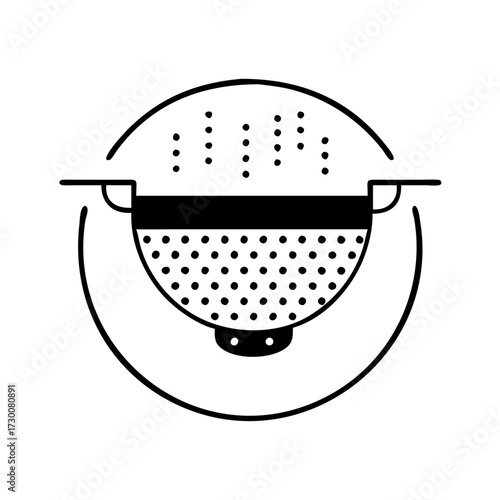Vector art of simple black and white line art illustration of a colander with holes