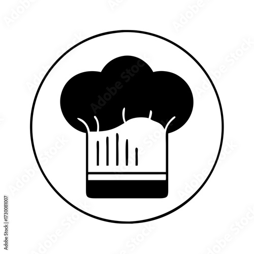 Vector art of black and white illustration of a chefs hat within a circle