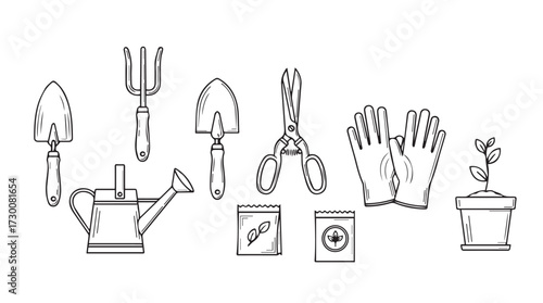 Gardening tools and supplies for planting seeds and growing plants in the garden vector