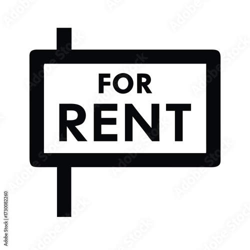 Simple black and white for rent sign graphic symbolizing property availability and leasing opportunities