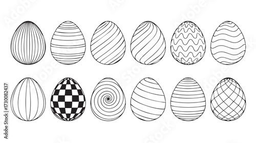 Collection of fifteen ornate easter eggs with unique decorative patterns hand-drawn style vector