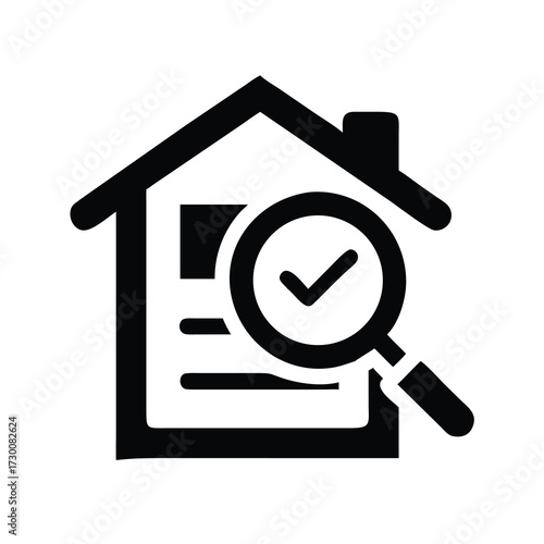 Home inspection icon symbolizing detailed house examination and approval with magnifying glass