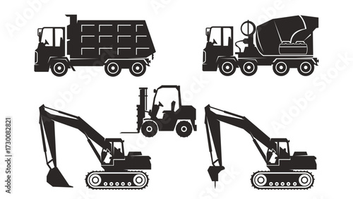 Different types of construction vehicles