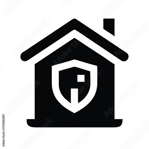 Modern home security system icon representing a shield protecting a house symbol