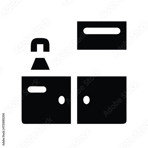 Simple black and white kitchen icon represents sink cabinet and drawer for culinary and home design