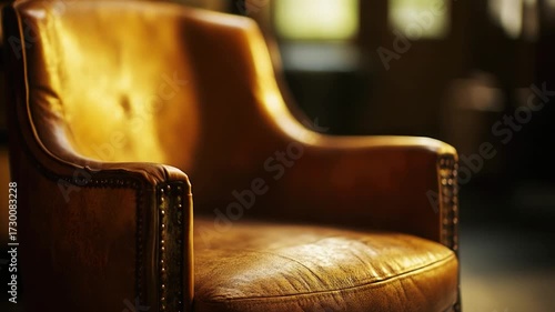 A brown leather chair sitting in front of a window, providing a cozy spot to relax