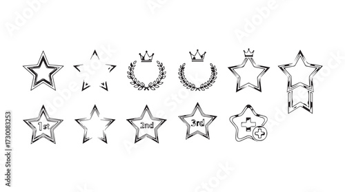 Collection of diverse star shapes and decorative emblems with subtle textures vector