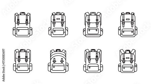 Collection of diverse backpack designs ideal for outdoor adventure and travel enthusiasts vector