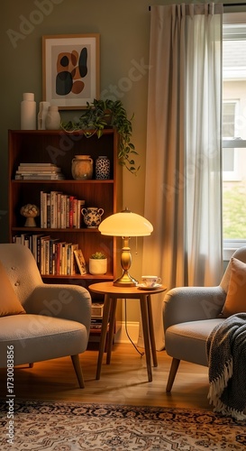 Cozy Reading Nook with Warm Lighting.