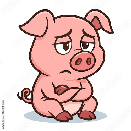 Cartoon pig with arms crossed grumpy expression
