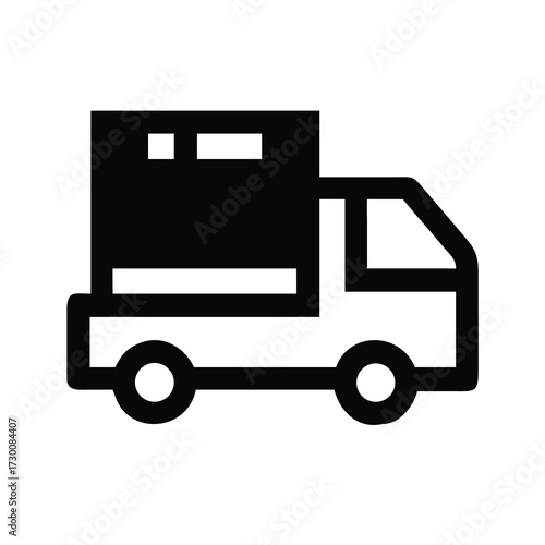 Simple line art icon of a moving truck transporting goods and packages safely for relocation services