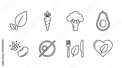 Hand drawn collection of healthy food and nutrition icons for dietary concepts vector