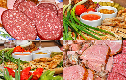 Collage of meat and sausage
