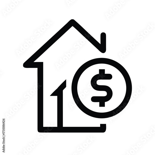 Real estate property value growth upward arrow coin dollar symbol house icon finance investment concept