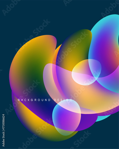 Abstract colorful shapes overlap, creating vibrant gradients. Modern design element for backgrounds, presentations. Smooth transitions visible.