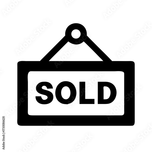 Classic sold sign graphic icon with bold text clearly indicating a sale has been completed